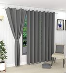 Decorvilla Faux Silk Solid Room Darkening Premium Heavy Blackout Door Rod Pocket Curtains With Tie Backs 7 Feet - Grey, Set Of 2 Piece