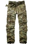 AKARMY Men's Ripstop Wild Cargo Pants, Relaxed Fit Hiking Pants, Army Camo Combat Casual Work Pants with 8 Pockets(No Belt), Cp Camo, 32