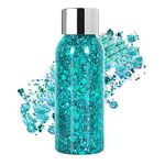 Body Glitter Gel Face Glitter for Body,Face,Eye,Hair Glitter Makeup Liquid Long Lasting Sparkling Mermaid Scales for Festival Art Party Halloween for Woman Kids- Teal