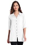 Indietoga Women's Casual Rayon Longline Regular Shirt Tops (10001365_White Solid_X-Large)