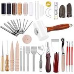 DIY Leather Craft Tools Kit Leather Kits Leather Craft Tools Set Leather Working Tools Incl Nylon Hammer Waxed Thread Stitching Groover Prong Punch Tools for Hand Leather Craft Making Sewing Stitching