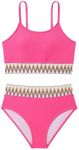 SHENHE Girl's 2 Piece Swimsuit High Waisted Spagehtti Strap Chevron Tape Bathing Suit Pink 11-12Y