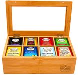 Natural Bamboo Tea Box Storage Organizer- 8 Compartments Tea Bag Holder with Clear Glass Lid- Natural Wooden Finish Tea Storage Organizer Please See Box Dimensions - Damage Free Double Packaging