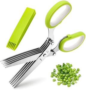 Herb Scissors, X-Chef Multipurpose 5 Blade Kitchen Herb Shears Herb Cutter with Safety Cover and Cleaning Comb for Chopping Basil Chive Parsley (Green)