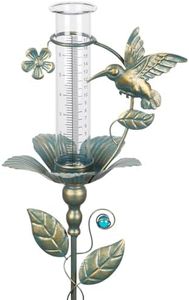 Fastruggle Rain Gauge Outdoor - 7" Glass Rain Gauges Tube - Hummingbird Rain Gauge Outdoor Decorative for Yard Garden, Freeze Proof Height Adjustable, Metal Water Gauge for Rain