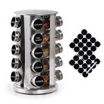Revolving Spice Rack with 20 Jars, Rotating Spice Rack Organizer, Seasoning Organizer with Labels, Stainless Steel Spice Carousel for Kitchen Countertop, Cabinet
