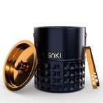 SAKI Square Hammer Stainless Steel Ice Bucket with Tong - 1500 ml | Ice Bucket for Bar & Home | Square Hammer Design Ice Bucket