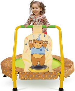 WMK 36inch Indoor Mini Toddler Trampoline for Kids Ages 3-10, 3ft Foldable Small Trampoline with Adjustable Handle Bar, Sturdy Frame & Padded Frame Cover, Yellow