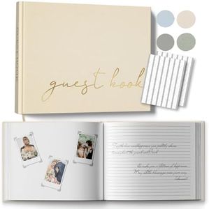 Wedding Guest Book, Half Blank and Lined Guestbook Alternative with Table Sign and 108 Polaroid Photo Corners Stickers for Memorial Service, Baby Shower, 100 Pages - Beige7.2x9.2”