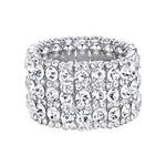 Ever Faith Austrian Crystal Bridal Elegant 3 Rows Stretch Bracelet Clear Silver-Tone for Women Girls