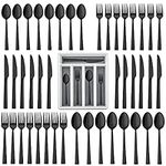 LIANYU 60-Piece Black Silverware Set with Organizer Tray, Stainless Steel Square Flatware Cutlery Set for 12, Black Eating Utensils for Home Restaurant, Dishwasher Safe, Mirror Finished