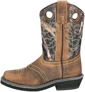 Smoky Children's Kid's Brown Oil Distress and Camo Square Toe Western Cowboy Boot