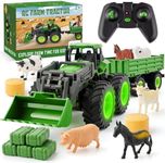 Remote Control Tractor Toy Set with Trailer & Farm Accessories, Light Up Farm Truck Toys for Boys & Girls 3, 4, 5, 6, 7 Year Old, 2.4 Ghz RC Tractor Toys, Ideal Christmas, Birthday Gifts for Kids