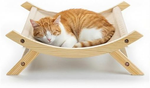 CallieCo Wooden Cat Hammock Bed, Modern Elevated Pet Lounger with Premium Wooden Frame & Breathable Fabric, Stylish Indoor & Outdoor Cat Bed for Cats & Small Dogs - Ivory