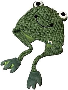 Women Cute Frog Hat Crochet Knitted Hat Big Eye Frog Hat Winter Ear Protective Beanie Knitted Caps Outdoors Green