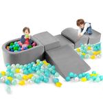 Costzon Toddler Climbing Toys Indoor, 5 Pieces Foam Climb Playset w/Kids Ball Pit & Detachable Machine-Washable Covers for Children Room, Soft Play Climbing for Toddlers (Gray)