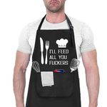 (Black-one) - I'll Feed All You - Funny Apron for Men & Women with Two Tool Pocket Professional Cooking Apron Adjustable Neck Strap Waterproof and OilProof Best for Cooking, Grilling, for Dad