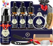 Oukzon Beard Grooming Kit for Men, 11 in 1 Beard Care Set w/Beard Wash & Conditioner 60ML, 3 Beard Oil, Beard Balm, Beard Brush, Straight Razor, Stocking Fillers Christmas Gifts for Men, Dad, Him
