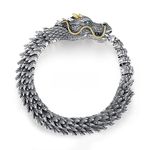 SANNIDHI® Dragon Bracelet for Men, Vintage Zodiac Dragon Totem Silver Bracelet for Men, Heavy Duty Metal 20cm Hip Hop Game of Throne Merchandise Bracelet for Fans with Gift Box