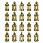 Mini Lanterns Decorative for Wedding Centerpiece - 20 PCS Romadedi Hanging Small Gold Lantern Bulk with Flickering LED Candles for Halloween Decorations, Christmas Table Decor, Batteries Included