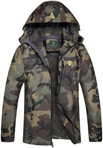 GIISAM Mens Windproof Jacket Waterproof Lightweight Mountain Sport Jacket for Men Hooded Windbreaker Raincoat, Green Camo, Large