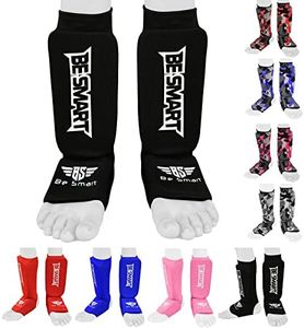 Kids Kick Boxing Shin Protectors/Guard Foot Pads Junior Shin Instep Children (Black, XXS (9 to 13 Years))