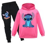 KAPRIOY Girls Sweatshirt Set 2-Piece Cartoon Hoodie Set Long Sleeve Hoodies and Sweatpants Tracksuits for Kids 2-16 Years