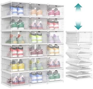 SONGMICS Boîtes à Chaussures, Lot de 18, Empilables, 3 Meubles à Chaussures Intégrés, Pliable et Portable, Convient jusqu’à la Pointure 46, Montage en 60s, Transparent et Blanc Nuage LSP207W01