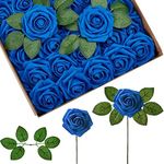 Artificial Flowers, 50 Pcs Faux Flowers Fake Flowers Dark Red Roses Perfect for DIY Wedding Bouquets Centerpieces Bridal Shower Party Home Flower Arrangement Decorations (Royal Blue)