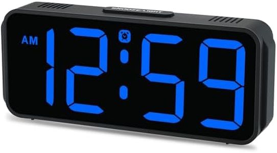 Peakeep Small Digital Alarm Clock for Bedrooms Bedside, Plug in Electric Clock Large Big Numbers Display with Battery Backup for Desk Table, 6 Dimmers, 5 Adjustable Alarm Volumes(Blue)