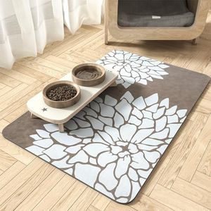 MontVoo-Pet Feeding Mat-Absorbent Floral Cat&Dog Food Mat-Dog Mat for Food and Water Bowl-No Watermark Quick Dry Dog Water Dispenser Mat Pet Placemat 1728 Brown