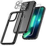 TAURI 5 in 1 Designed for iPhone 13 Pro Max Case Black, [Not-Yellowing] and 2X Tempered Glass Screen Protector + 2X Camera Lens Protector, [Military-Grade Drop Tested] Phone Case 6.7 inch