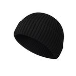 Wioklwe Beanie Hat Men - Fisherman Beanie Trawler Beanie Knitted Cuffed Winter Warm Hat Skullcap Gifts for Men UK (UK, Alpha, One Size, Black)