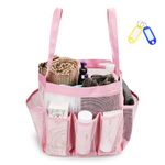 Temede Mesh Shower Caddy Tote, Large Shower Caddy Basket Portable, Quick Dry Hanging Toiletry Bag, 8 Storage Pocket Bath Organizer for College Dorm, Gym, Camp, Travel (Pink)