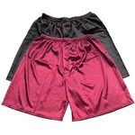 Tony & Candice Men's Satin Boxers Shorts Combo Pack Underwear (Black + Burgundy (2-Pack), Large)