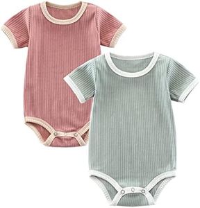 Jimonda Baby Bodysuit, Baby Girls Boys Onesie,Gender Neutral Baby Clothes,Organic Cotton,Pack of 2 (Pink&Green, 18-24 Months)