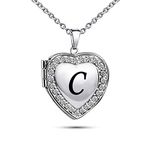 KunBead Jewelry Love Engraved Heart Locket Necklace Dainty Personalized Name Letter C Initial Necklace for Auntie