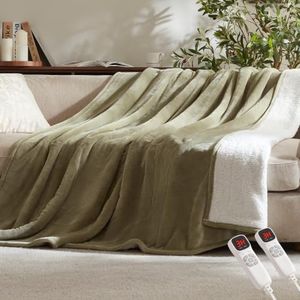 BEARKISS Electric Heated Blanket,90"x100" Heating King Flannel Ice Green
