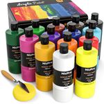 Nicpro 14 Colors Large Bulk Acrylic Paint Set (16.9 oz, 500 ml) Non Toxic Art Painting Supplies for Multi Surface Fabric Canvas Leather Stone Wood, Creative Paint with Color Wheel