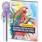 Tritart Watercolour Paper, 300 g, DIN A4, White, 35 Sheets, Watercolour pad Including Water Brush and Pencil.