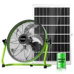 COORHEIX 12'' Solar Powered Floor Fan Rechargeble,18000mAh Battery Operated Fan 5-Blade Solar Portable Outdoor Fan 360° Tilt for Outside, Greenhouse, Camping, Shed