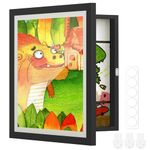 ABOUT SPACE Kids Artwork Picture Frame-Front Opening Gallery Style Horizontal Vertical A4 Rectangular Photo Frame with Shatter Resistant Glass for Wall & Wall Hook - Holds 110 Pcs (Black-10" x 13.5")