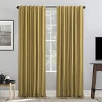 Sun Zero Faux Dupioni Silk Thermal Extreme 100% Blackout Back Tab Curtain, Gold, 50 in x 95 in Panel