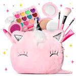 Kids Real Makeup Kit for Little Girls with Umicorn Bag - Real, Non Toxic, Washable Make Up Toy - Unicorn Toys Gift for 3 4 5 6 7 8 9 10 12 Years Old Girls Birthday