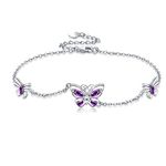 Butterfly Bracelets for Women Sterling Silver Purple Butterfly Wrist Bracelet Jewelry Gifts for Women, Sterling Silver , Cubic Zirconia
