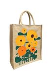 Jute Club - Eco Friendly Jute fabric Unique printed Bag ideal for Tiffin Grocery FruitsVegetable with Hard Grip Handle Big Reusable Heavy Quality Bag Zipper for Men Women (Pack of 2, Flower Circle)