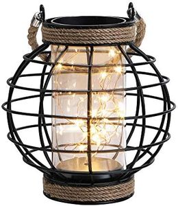 JHY Design Metal Cage LED Lantern Battery Powered,21.5cm Tall Cordless Accent Light with 20pcs Fairy Lights.Great for Weddings, Parties, Patio,Events for Indoors/Outdoors.