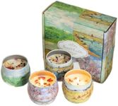 Scented Soy Wax Candles 4 Pack | Jasmine, Summer Beach, Japanese Persimmon, White Peach & Cedar | Nature, Scenic, Oil Painting | 3.5oz 100g | Scented, Aromatherapy, Eco-Friendly | Candle Gift Set