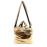 SYZY World's Most Compact Travel Tote Bag Portable Shopping Beach Market Bag - Reusable Collapsible Stuffable, Metallic Gold, 14 inches x 15 inches x 1 inch, Minimalist