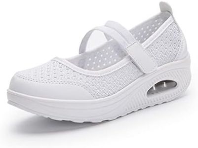 Touchmosees Women's Nurse Sneakers Orthopedic Diabetic Walking Wedge Sneaker Platform Toning Rocker Shoes 8023 White 38
